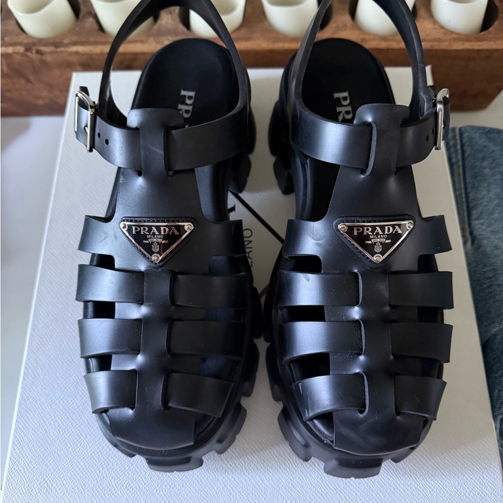 Prada Black Monolith Fisherman Sandals 40